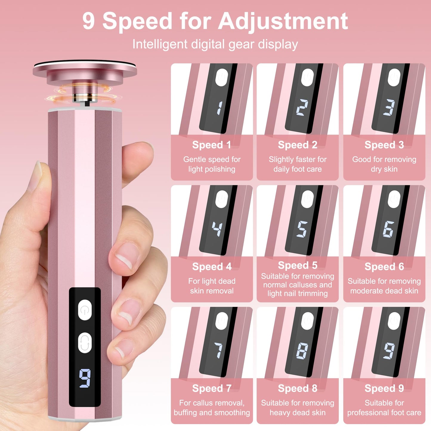Electric Foot Callus Remover, 2 in 1 Rechargeable Foot File for Feet & Nails, 9 Speed Controller Callus Remover with Replaceable