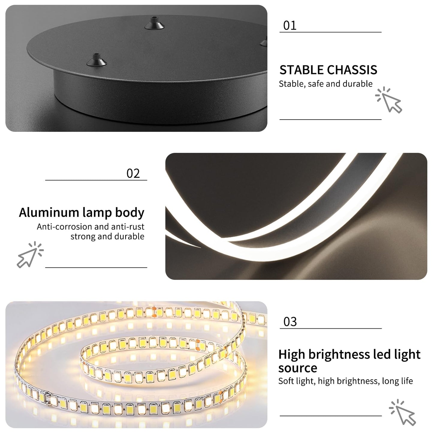 Mikeru Modern LED Chandelier Light, Remote Control, Adjustable 3000K-6500K, Aluminum, 15.7+23.6+31.5IN, C-Black