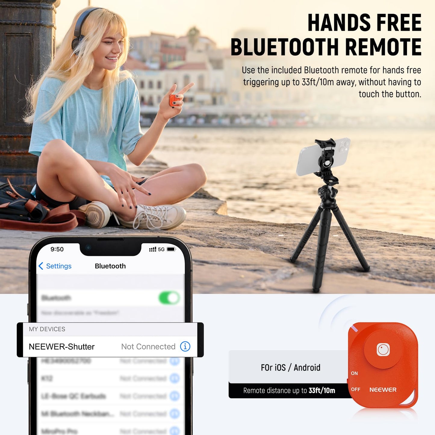 Neewer Tripod For Iphone With Remote, Mini Flexible Phone Tripod Stand Vlog Selfie Stick With Phone Holder & Action Camera Adapt