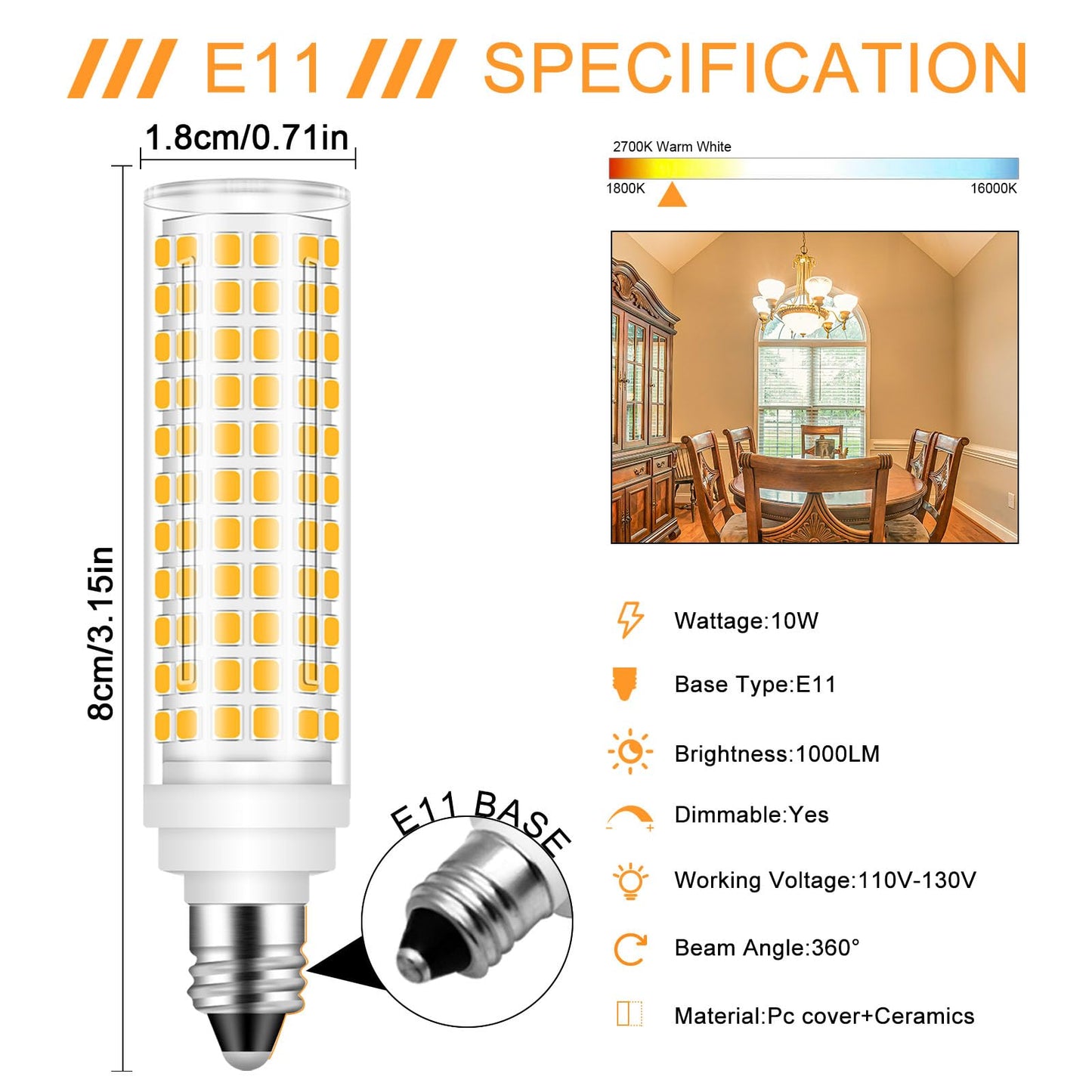Megereet Jde11 Led Bulb 100W Halogen Bulbs Equivalent T4 Mini Candelabra E11 Led Bulb Dimmable Warm White 3000K 10W 1000Lm Jde11 120V 100W Led For Ceiling Fan Pendant Lighting 2 Pack