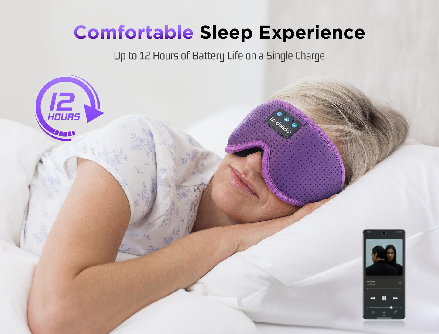 LC-dolida Sleep Headphones, Sleep Mask Bluetooth Wireless Music Eye Mask, Sleeping Headphones for Side Sleepers Sleep Mask with Bluetooth Headphones Ultra-Thin Stereo Speakers Perfect for Sleeping