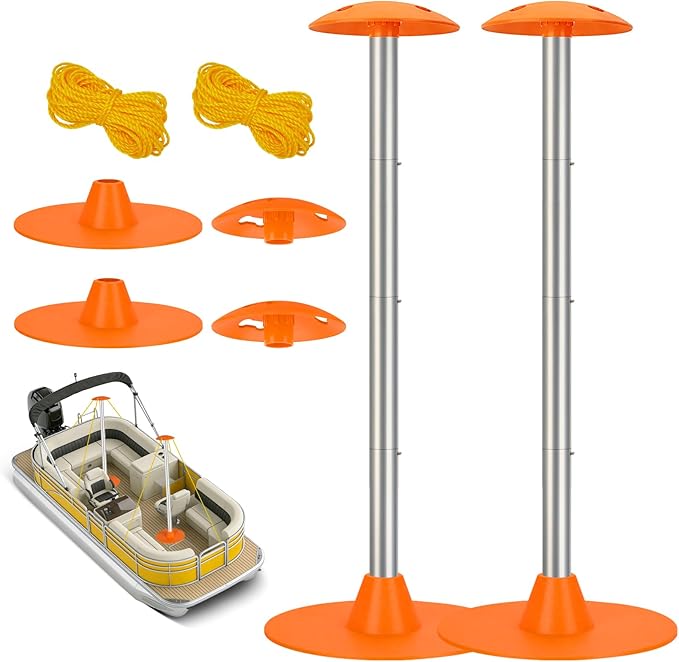 Tuszom Boat Cover Support Pole Systems with Anti-UV PE Ropes & 9" ABS Base, Highly Stable Windproof Support Pole - Adjustb...
