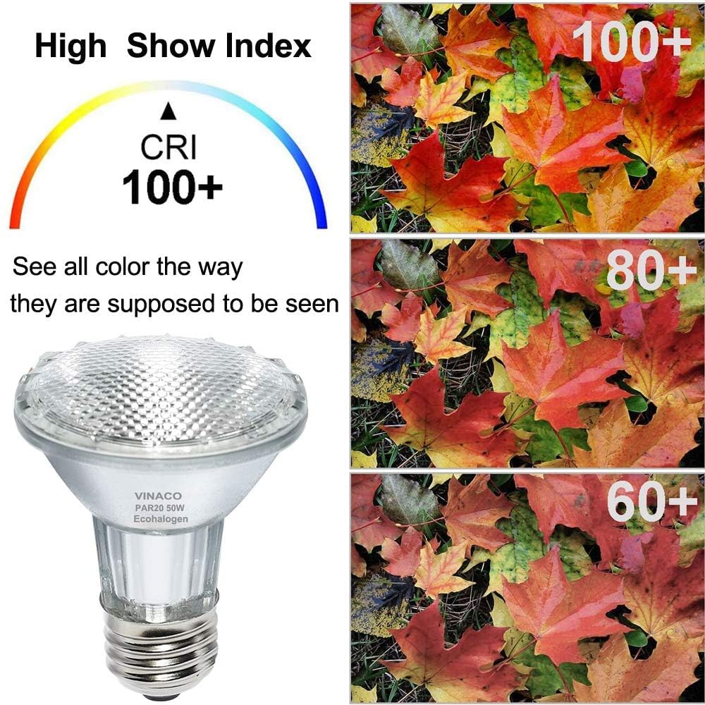 Vinaco Par20 Bulb 50 Watt 2 Pack  High Output Halogen 50W Floodlight  Warm White 3000K Dimmable E26  Long Lasting For Track And Recessed Lighting