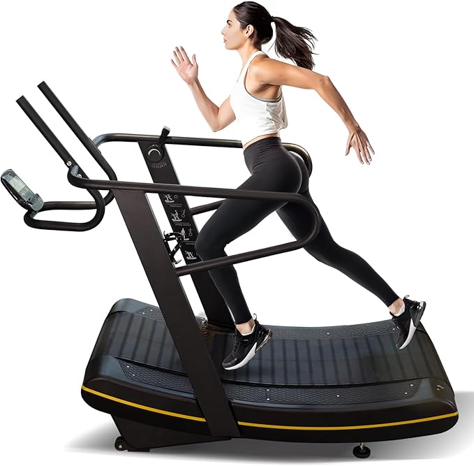 Manual Curved Treadmill, 8-Level Resistance, LCD Display, Non-Electric Fitness Equipment for Home & Gym, Cardio & Anaerobi...