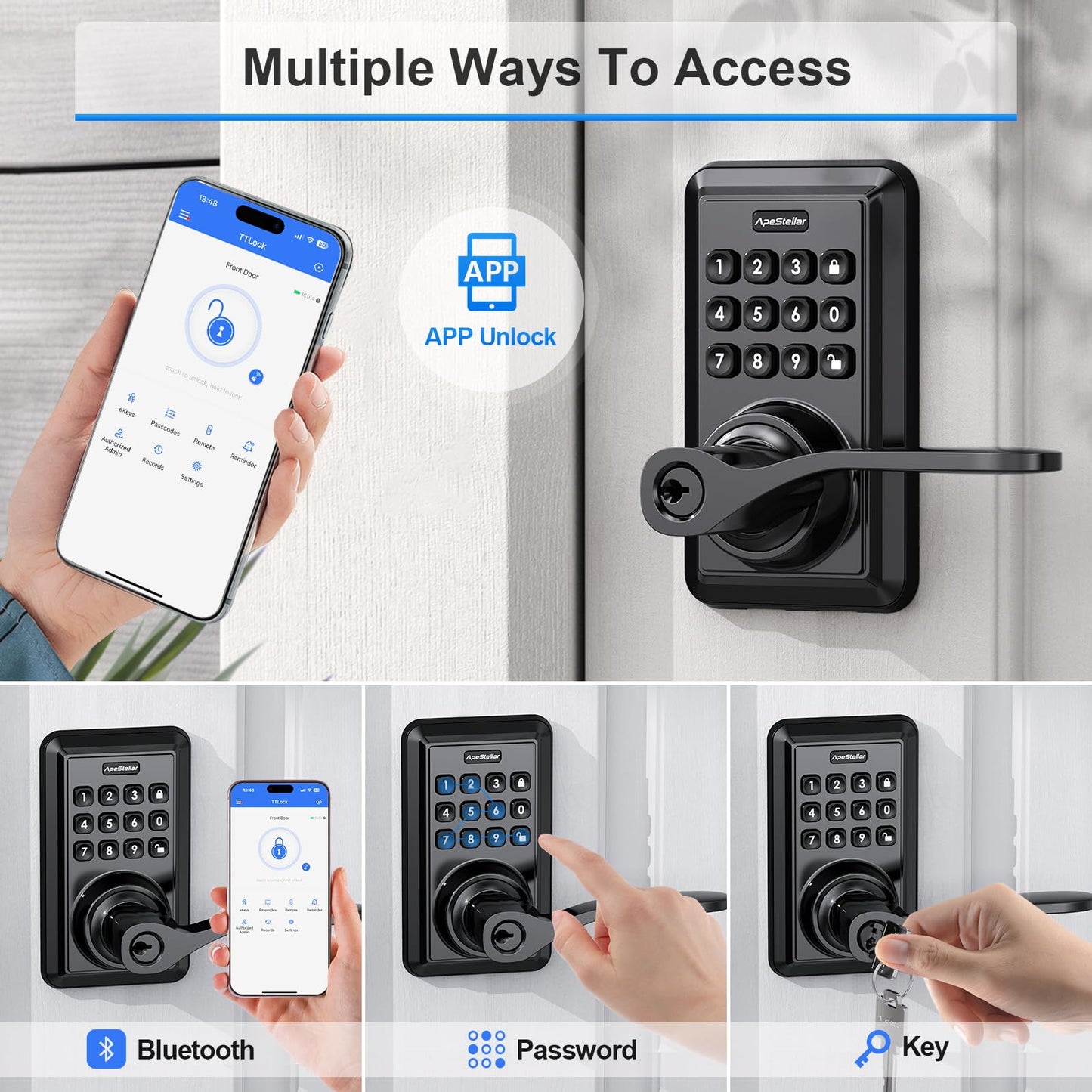 Wi-Fi Smart Door Lock, Keyless Entry Door Lock with Knob, Keypad Door Lock with Handle, Smart Locks for Front Door, Door Knob with Code, No Hub Required, APP Remote Control