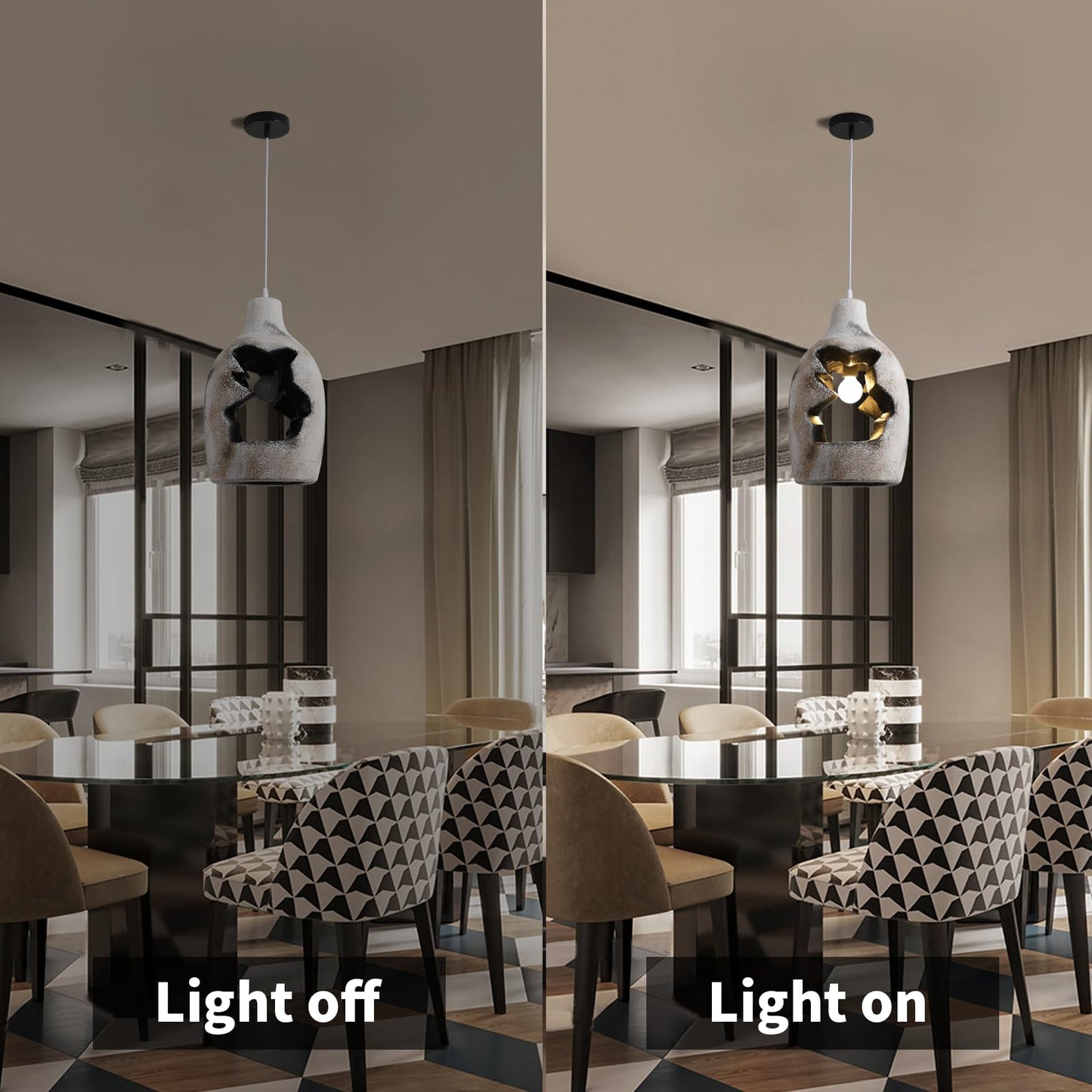 Jaymp Wabi Sabi Pendant Light For Dining Room Kitchen Island Hallway Farmhouse Hanging Lamp E26 Base Retroism Style Wine Bottle Shape Lighting Fixture (Antique White C Shape  D26?H46Cm)