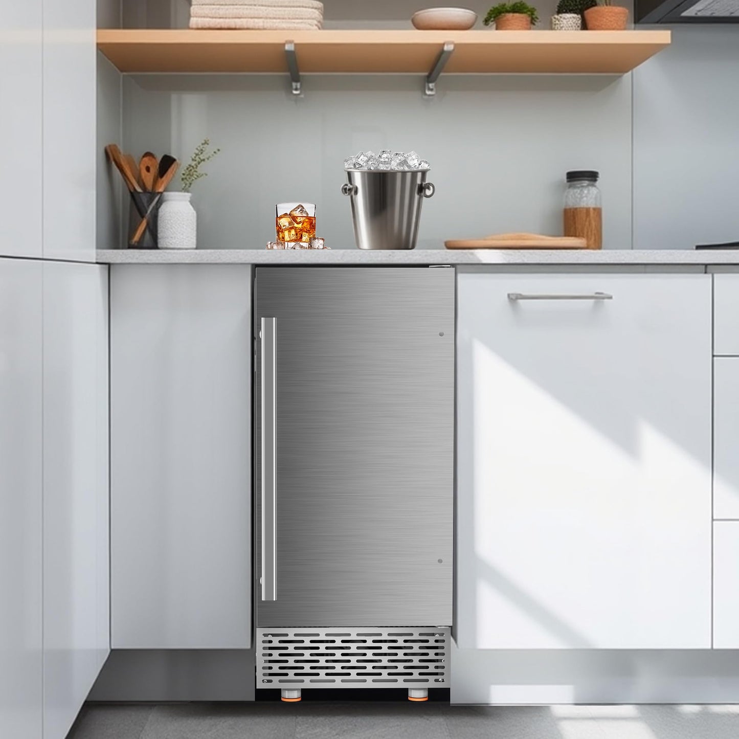 Ice Maker Commercial Under Counter Ice Maker Machine 88Lbs/Day with 55Lbs Storage, 15" W Stainless Steel Freestanding Ice Maker 40Ice/Cycle, Self-Cleaning for Home Restaurants Bars