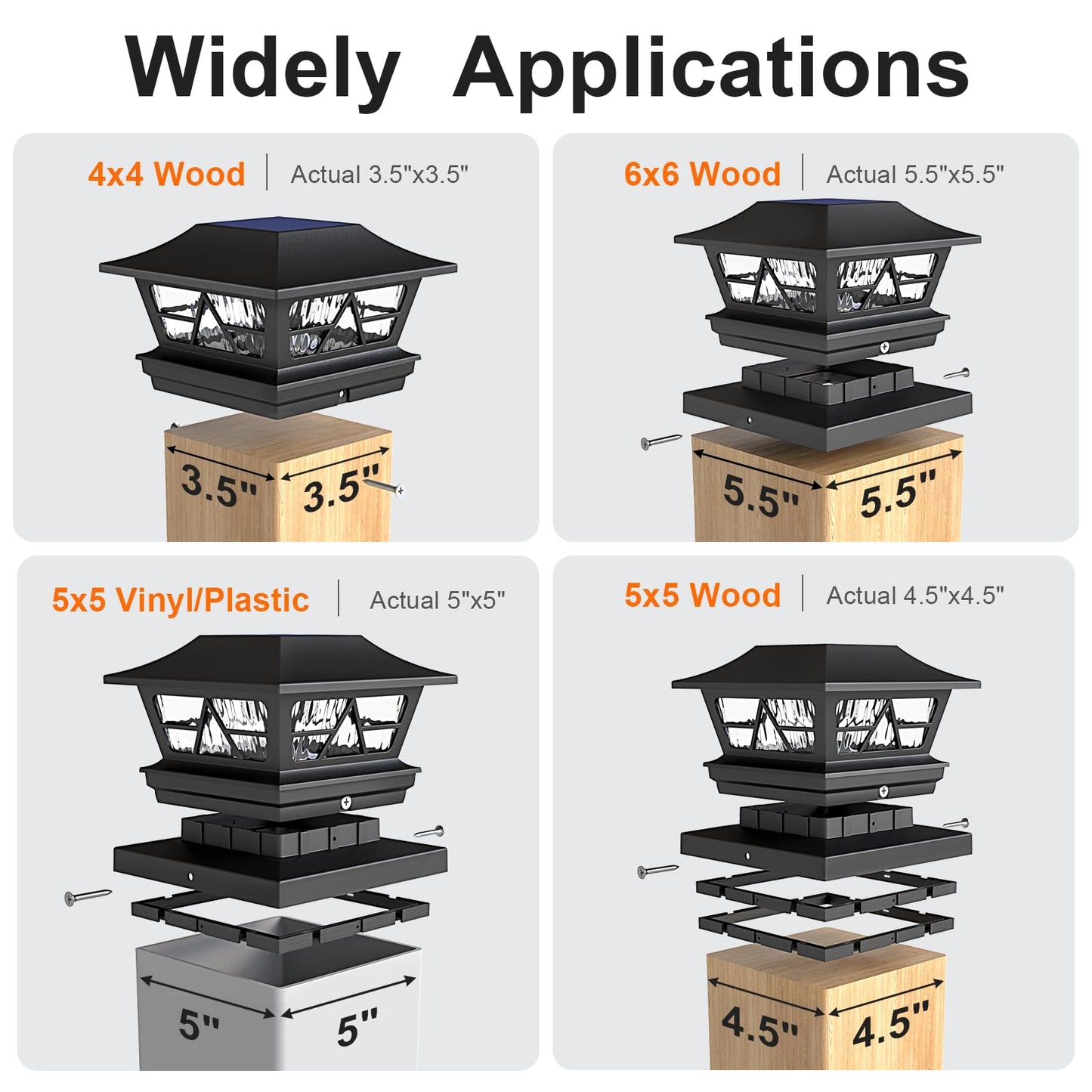Viewsun Solar Post Lights Outdoor 4 Pack RGB Color Changing Waterproof Plastic Black Model VV-LT1114-2