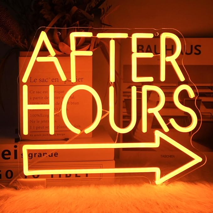 After Hours Neon Sign Bar LED Neon Lights Signs Orange Letter with Arrow Neon Signs for Wall Decor Dimmable Neon Wall Light for Club Pub Man Cave Bar Garage Party Decor Business Sign