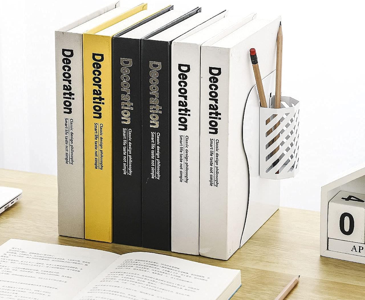 Adjustable Bookends Metal Book Ends for Heavy Book Holder Heavy Duty Bookends Nonskid Bookcase Desktop Book Organizer Binder Holder (White)