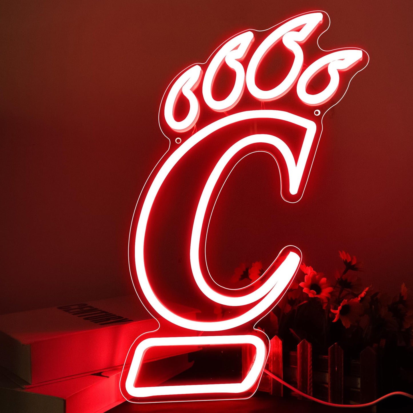 Ftmggdg University Neon Sign - Cincinnati-Red Basketball Team Logo, 16.53X11.02In, Acrylic Wall Decor For College Students And Sport Fans