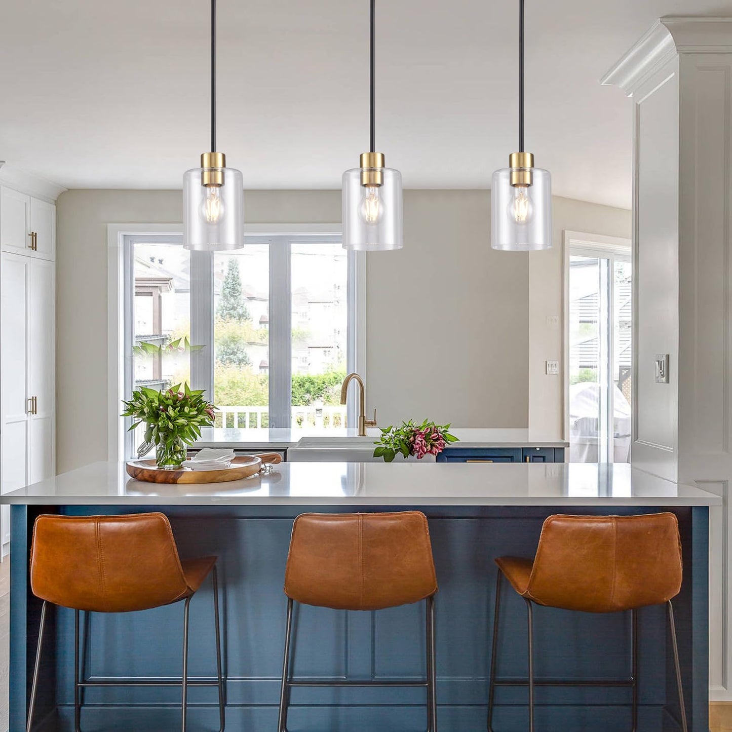 KLSS Black Brass Pendant Lights 3 Pack - Clear Glass Fixture with 12 Inch & 4 Inch Rods, Model HJBLDD3P001