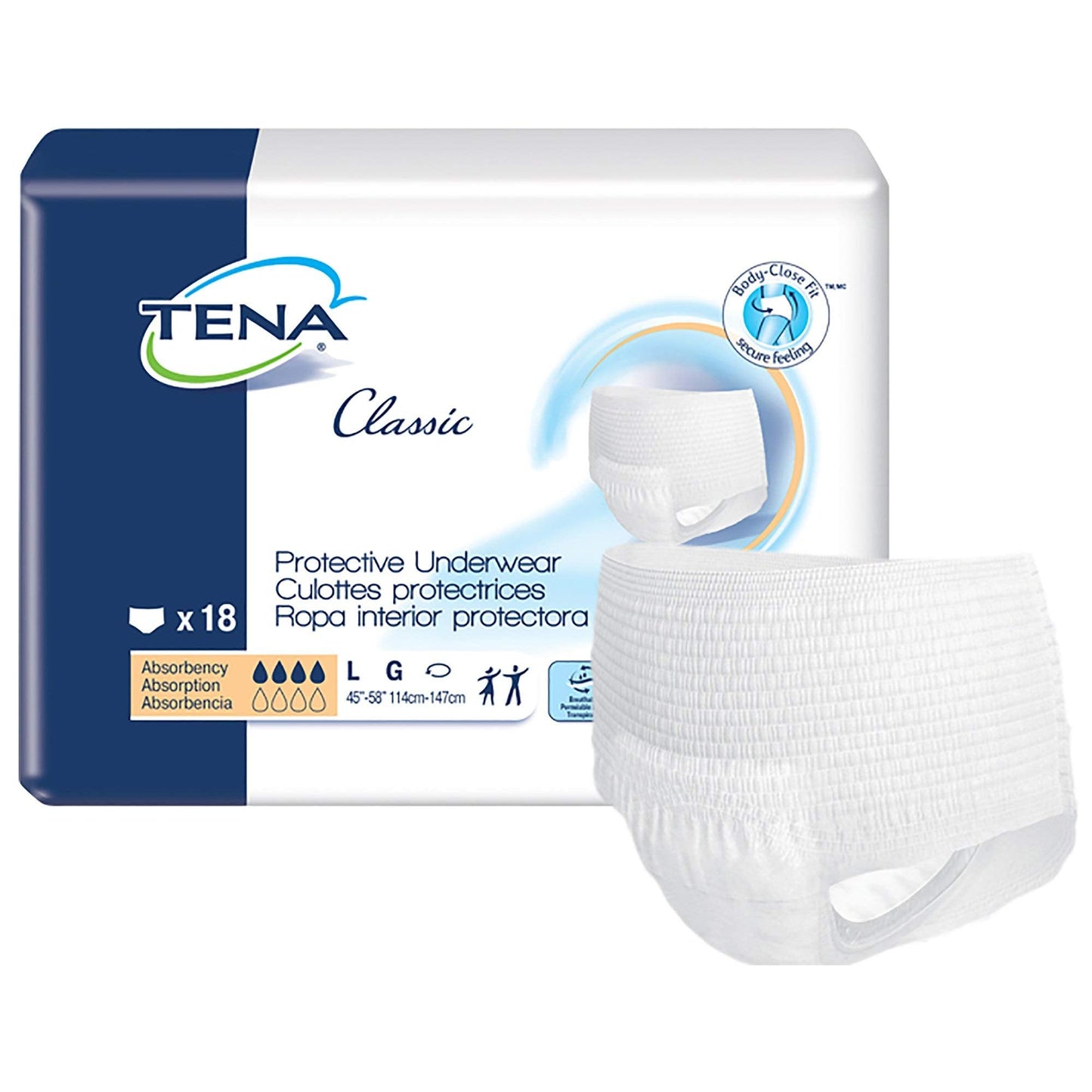 Tena Classic Protective Underwear, Incontinence, Disposable, Moderate Absorbency, Large, 72 Count