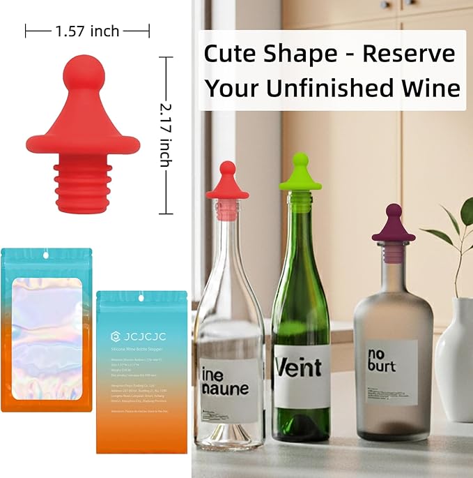 Silicone "Hat" Wine Stopper for Wine Bottles, Tight Bottle Sealer to Keep Wine Fresh, Cute Fun Stoppers for Wine Lovers - Standard Bottles Are Applicable, 1.57 * 2.17in (Dark Magenta)