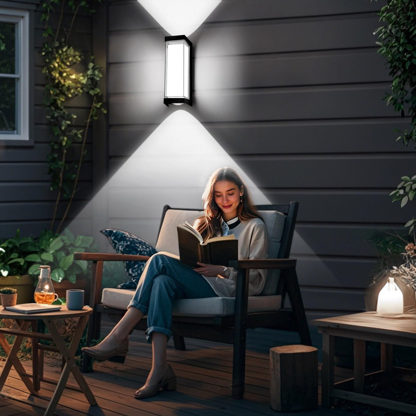 Dugwry Led Exterior Lighting Fixtures  24W Ip65 Waterproof Outdoor Wall Sconce  3000Lm 6000K Porch Lights With Double Lampshades  Black Wall Lamps For Outside  Modern Wall Mount Lighting For Entryway