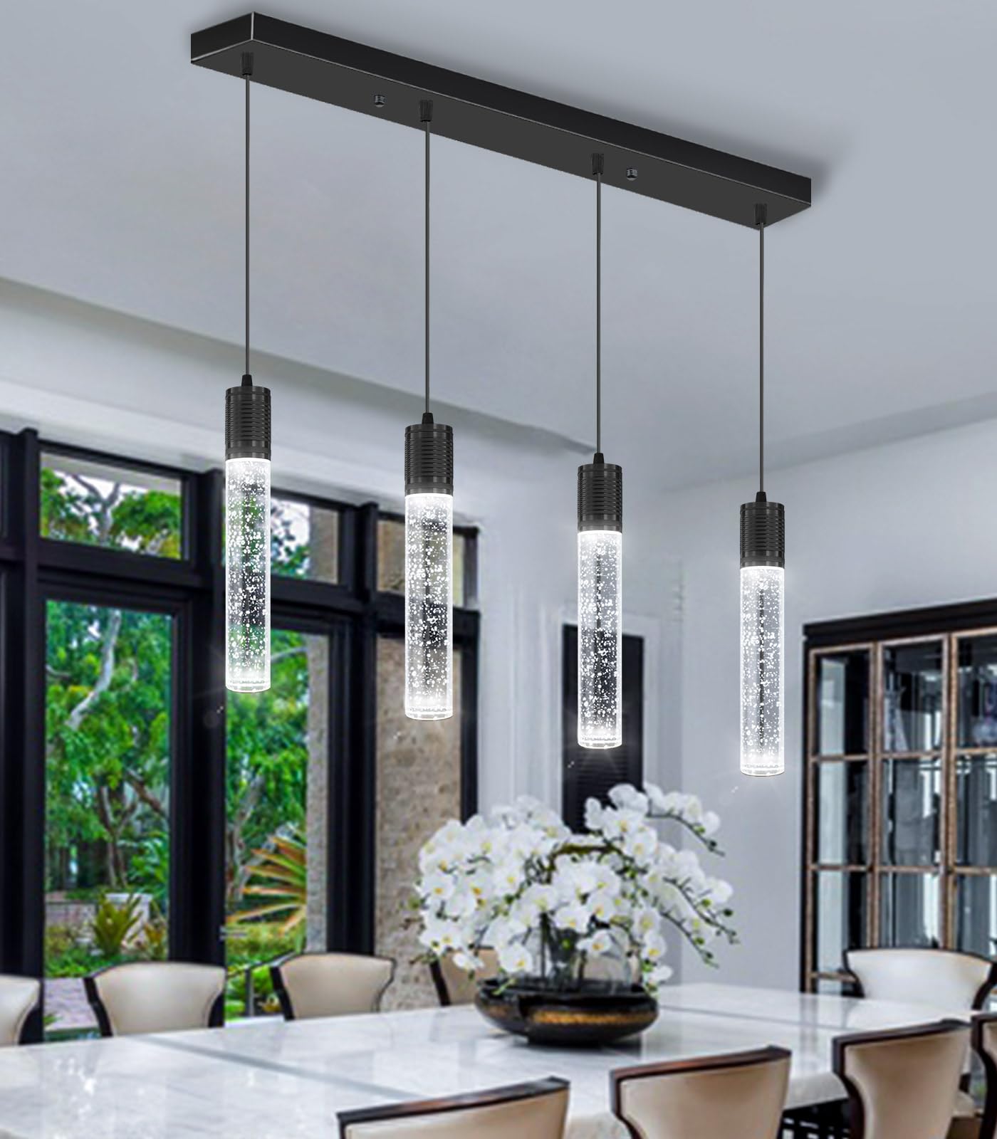 Dolria 4-Lights Mini Modern Crystal Chandeliers For Kitchen Island Pendants Lighting Fixture Led Ceiling Light For Dining Room Bedroom Foyer 6000K