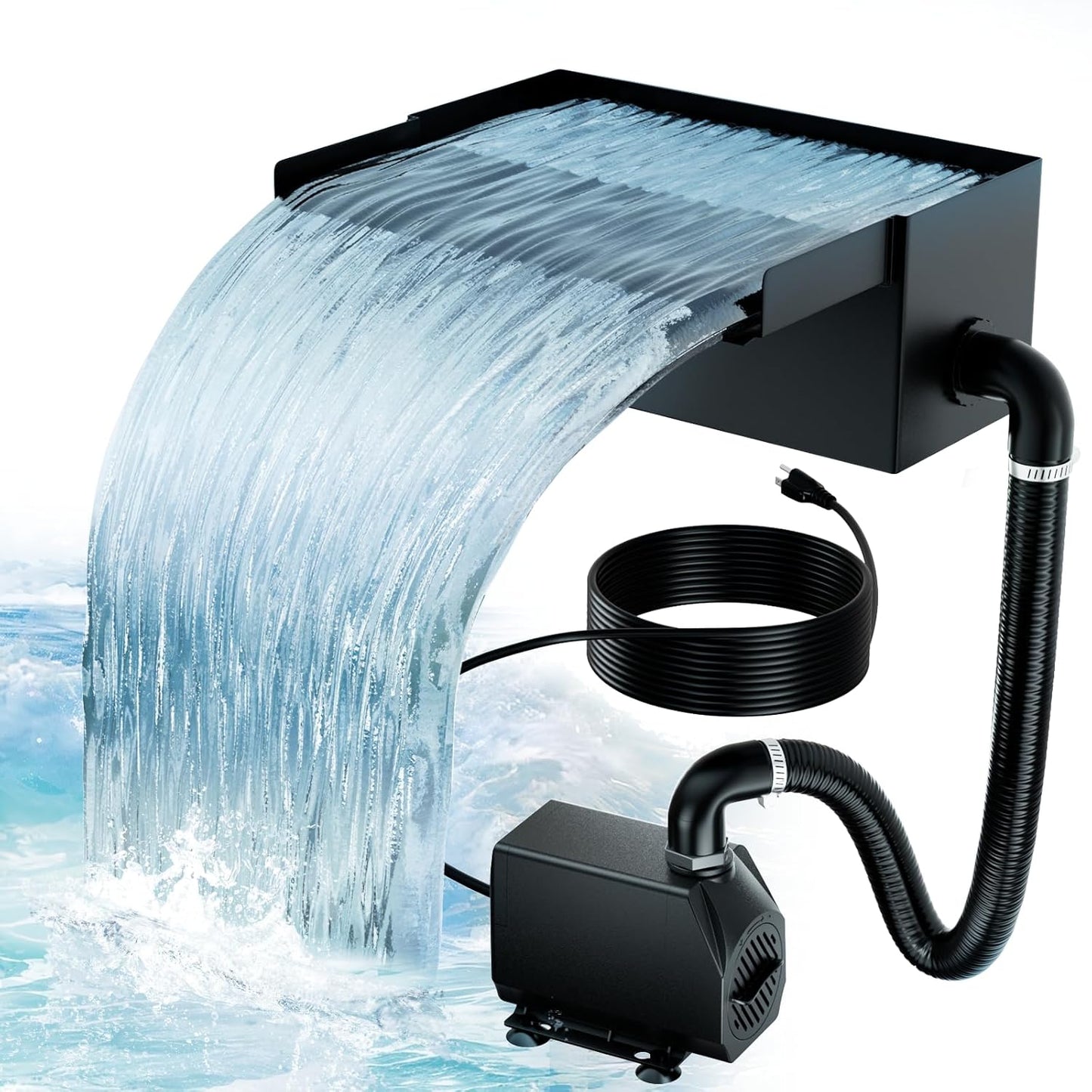 Biling 8" Pond Waterfall for Outdoor Ponds, Waterfall Spillway Pond Kit with 40W 660GPH Pump, Stainless Steel Waterfall Box and 9.8FT Corrugated Tubing for Water Garden, Ponds and Water Features