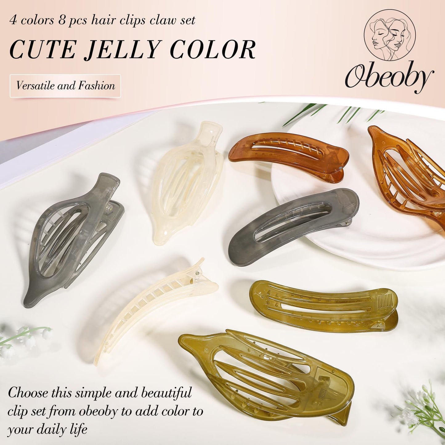 8 PCS Flat Hair Clips, 4 Colors Flat Claw Clips 2 Styles Hair Claws for Women Girls Thin Hair
