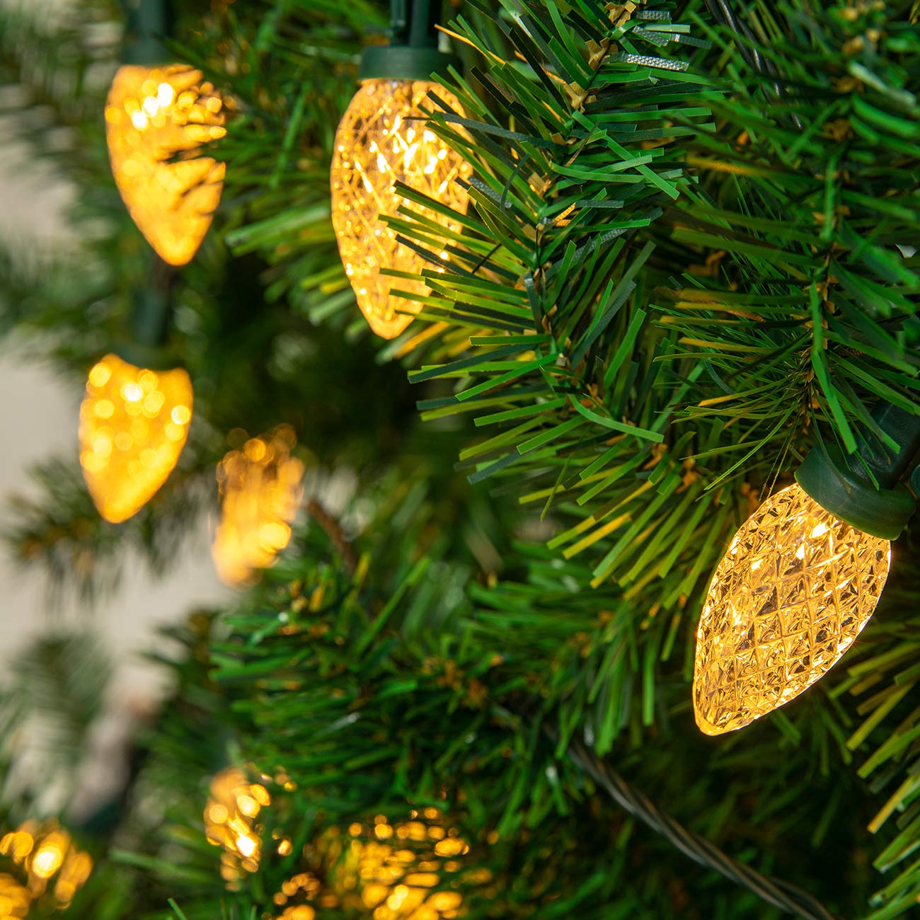 AWQ C9 Christmas String Lights, 50 FT, 8 Modes, Waterproof, Warm White, Model 610452362085