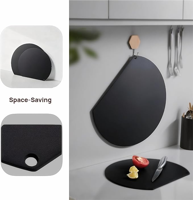 TPU Cutting Boards Set of 2, Flexible, Non-slip Chopping Boards for Kitchen, Knife-Friendly & Dishwasher Safe Cutting Mat for Meat, Vegetables & Fruits (2PCS, Gray/Black-D Shape)