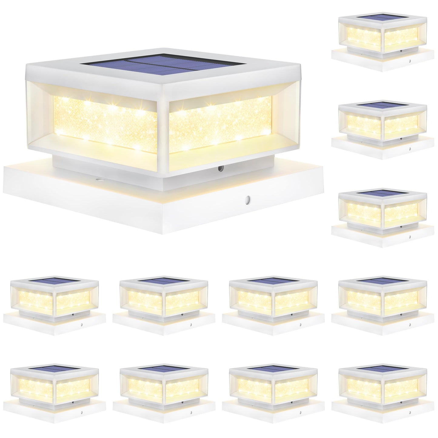 Mlambert 12 Pack Solar Post Cap Lights Outdoor  Waterproof Deck Fence Post Light For 4X4 Wood/Vinyl Posts  6X6 Wooden Posts  Cool/Warm Lighting  White