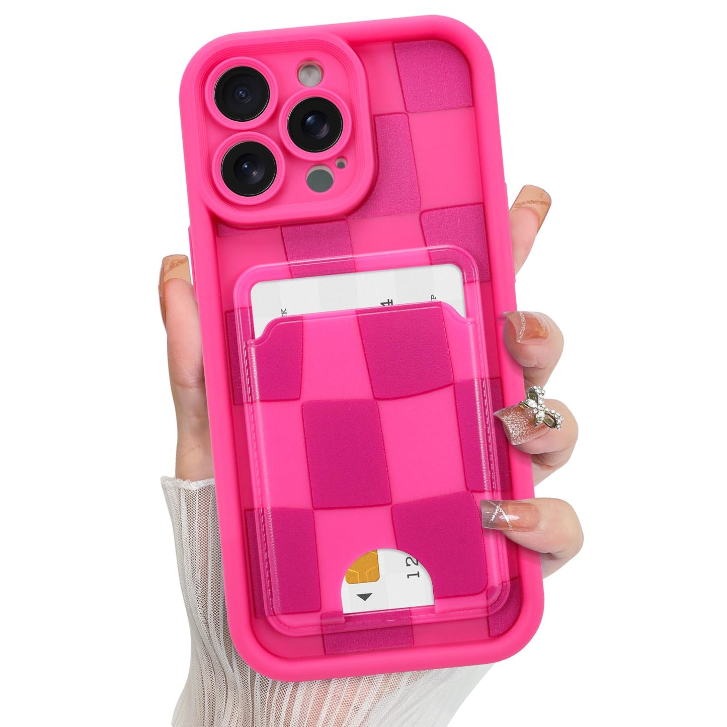 Kanghar Compatible With Iphone 14 Pro Max Case, Wallet Silicone Checkered Cute Pattern, Card Holder Camera Protection Soft Slim