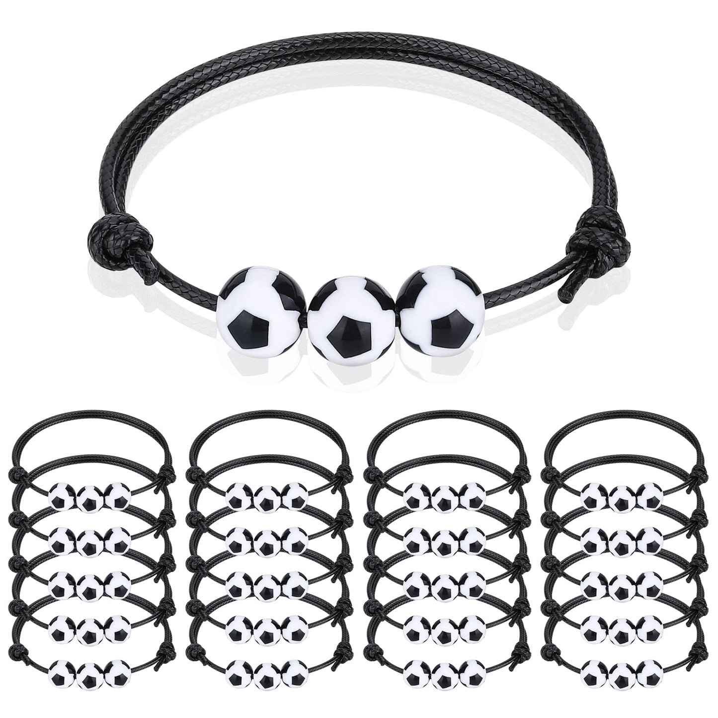 20 Pcs Soccer Charm Bracelets Soccer Party Favors Wristbands Soccer Beads Bracelet Adjustable Inspirational Sports Ball Accessor