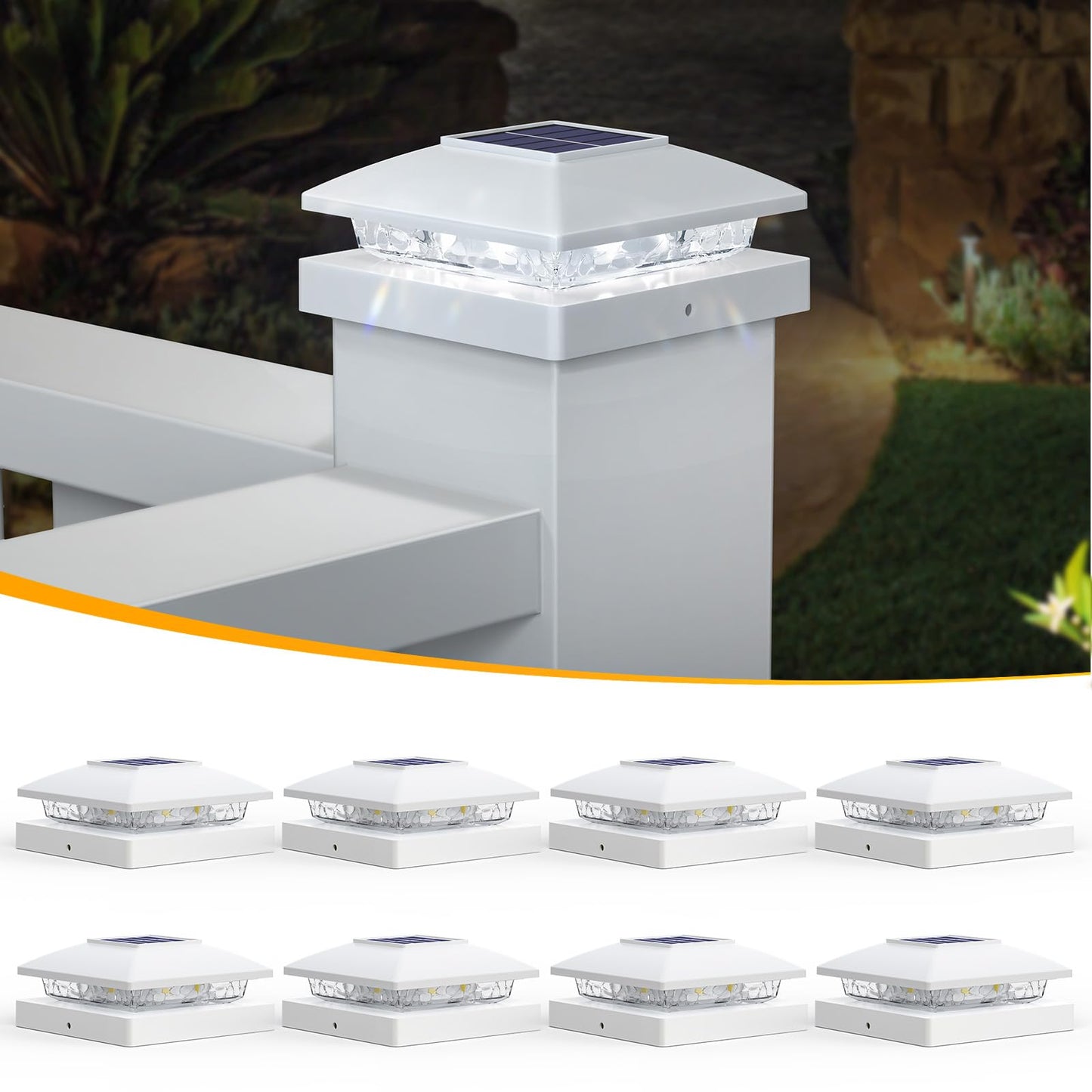 Aponuo Solar Post Cap Lights For 4X4 Wood & Vinyl Posts  Ip44 Waterproof Cool White Led 4X4 Post Solar Lights  Outdoor Garden Patio Yard Decor  8 Pack (White)