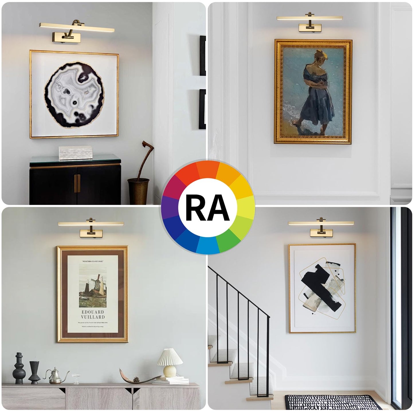 Wireless Picture Lights With Remote And Timer Brass Gallery Lighting Rechargeable Wireless Art Lights 3Cct Dimmable discomfort-reducingting Lights Battery Operated Wall Lights For Portrait Artwork Display 3W 16