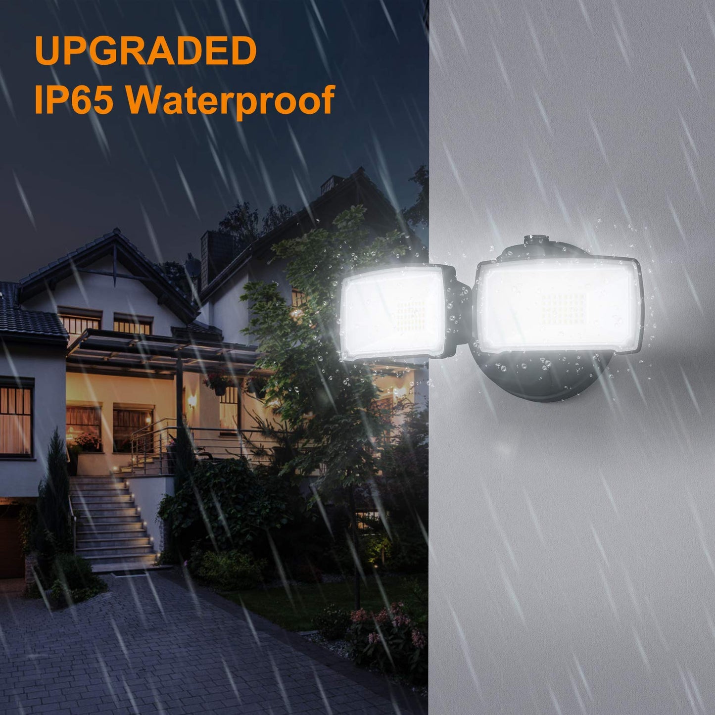 Lepower 28W Dusk To Dawn Led Security Light, 3000Lm, Ip65 Waterproof, Black, 5500K White Light, 2 Adjustable Heads, Model Yy01B-B