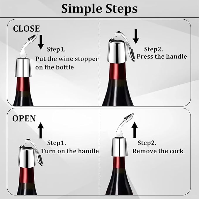 Wine Stoppers Set of 2, Pafusen, Stainless Steel Wine Bottle Stopper with Silicone Seal, Reusable Wine Freshness Keep, wine saver wine bottle sealer stopper, wine accessories (4-Pack-Mixed Color)