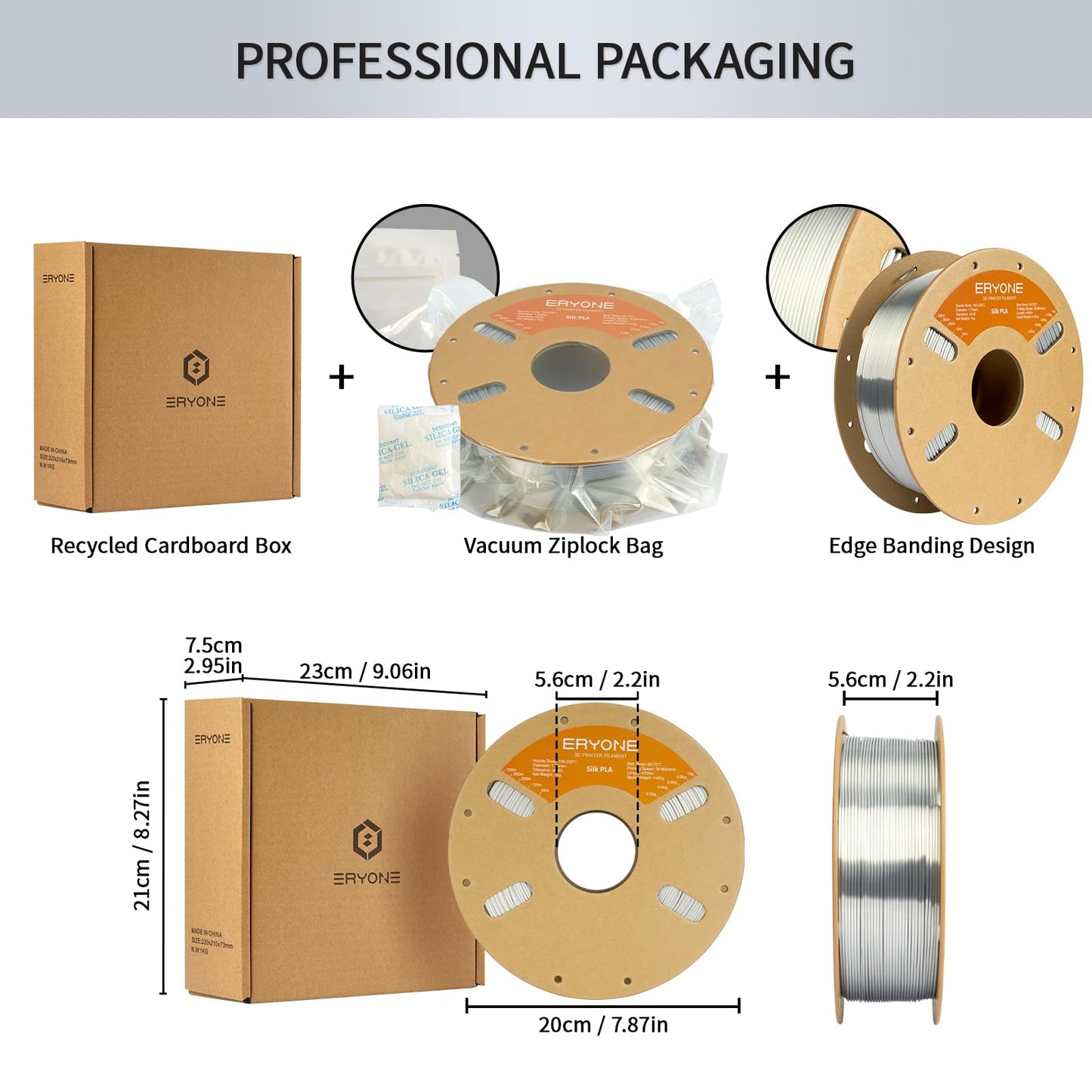 ERYONE Silk PLA Filament for 3D Printer, 1.75mm +/- 0.03mm, 1kg (2.1LBS)/Spool, Silk Silver