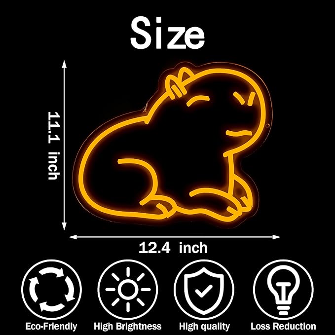 Capybara Neon Sign Capybara LED Light Wall Decor - Kids Room Gift, Cartoon/Party/Capybara Theme