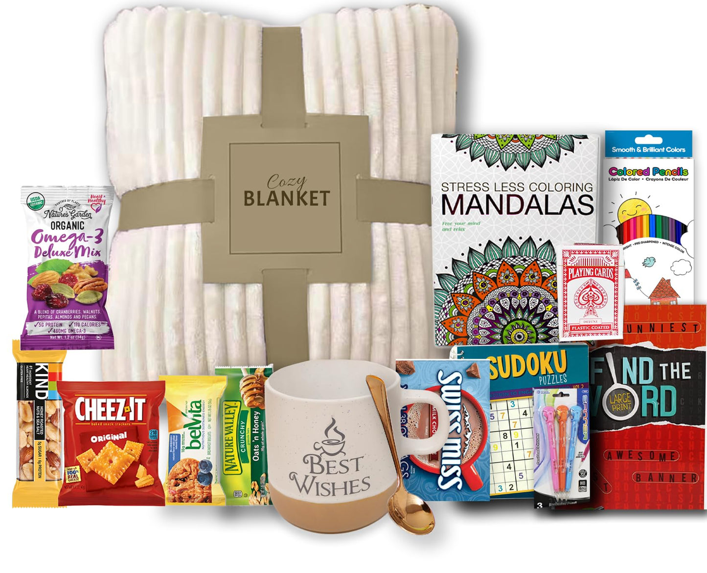 GET WELL SOON Gift basket Art set kit gift with Blanket | Home  Hospital After surgery recovery gift  Activity Books care package | Feel better soon for sick friend & Great Snack Variety