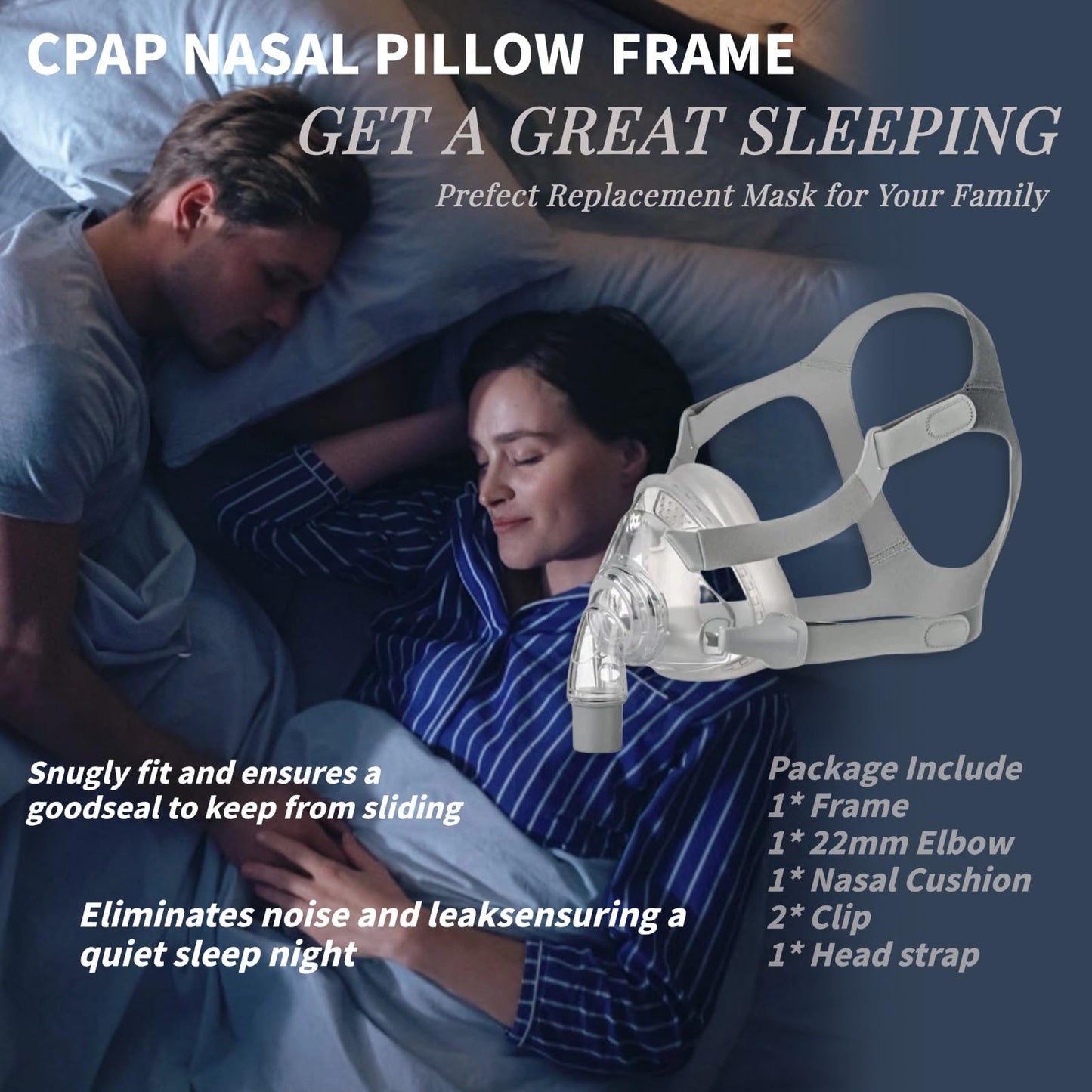 CPAP Mask, Universal Full Face CPAP Masks Replacement Set, Soft Silicone CPAP Full Cover Assembly Kit, Comfort Series Nasal CPAP MASK with Headgear, Elbow and Cushion, L Size