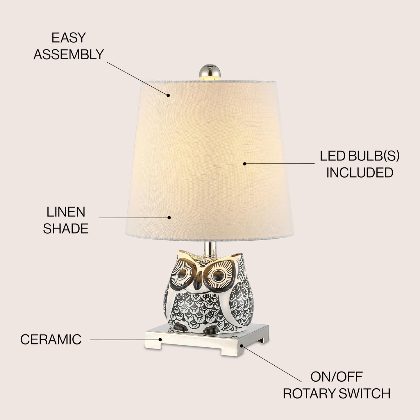 Jonathan Y Justina 16 Ceramic Mini Led Table Lamp, Black/White, Model Jyl3014C, Perfect For Bedroom, Living Room, Office, Kids Room