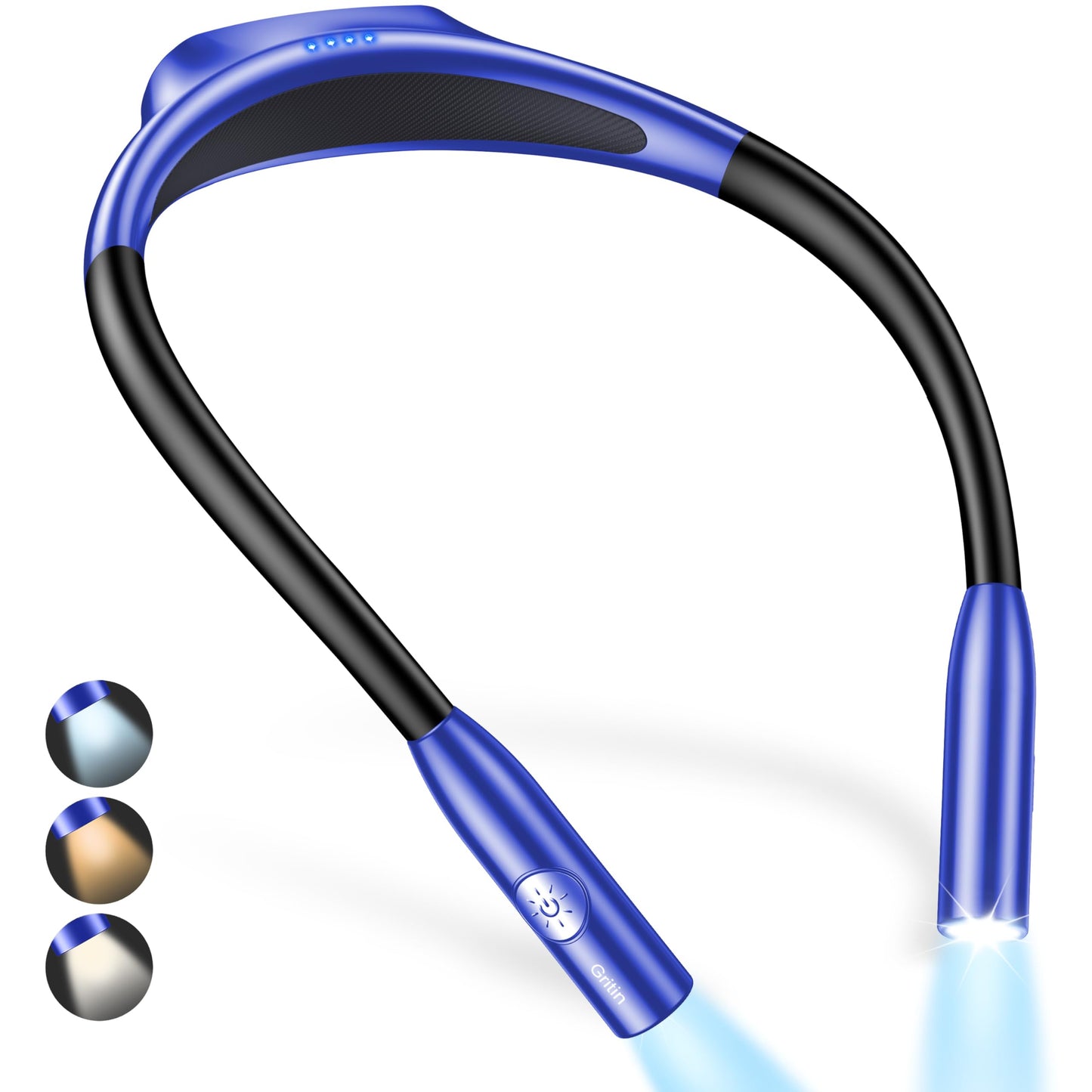 Gritin LED Neck Reading Light, Dimmable Brightness, 3 Colors, Compact, Dark Blue, Model G1337