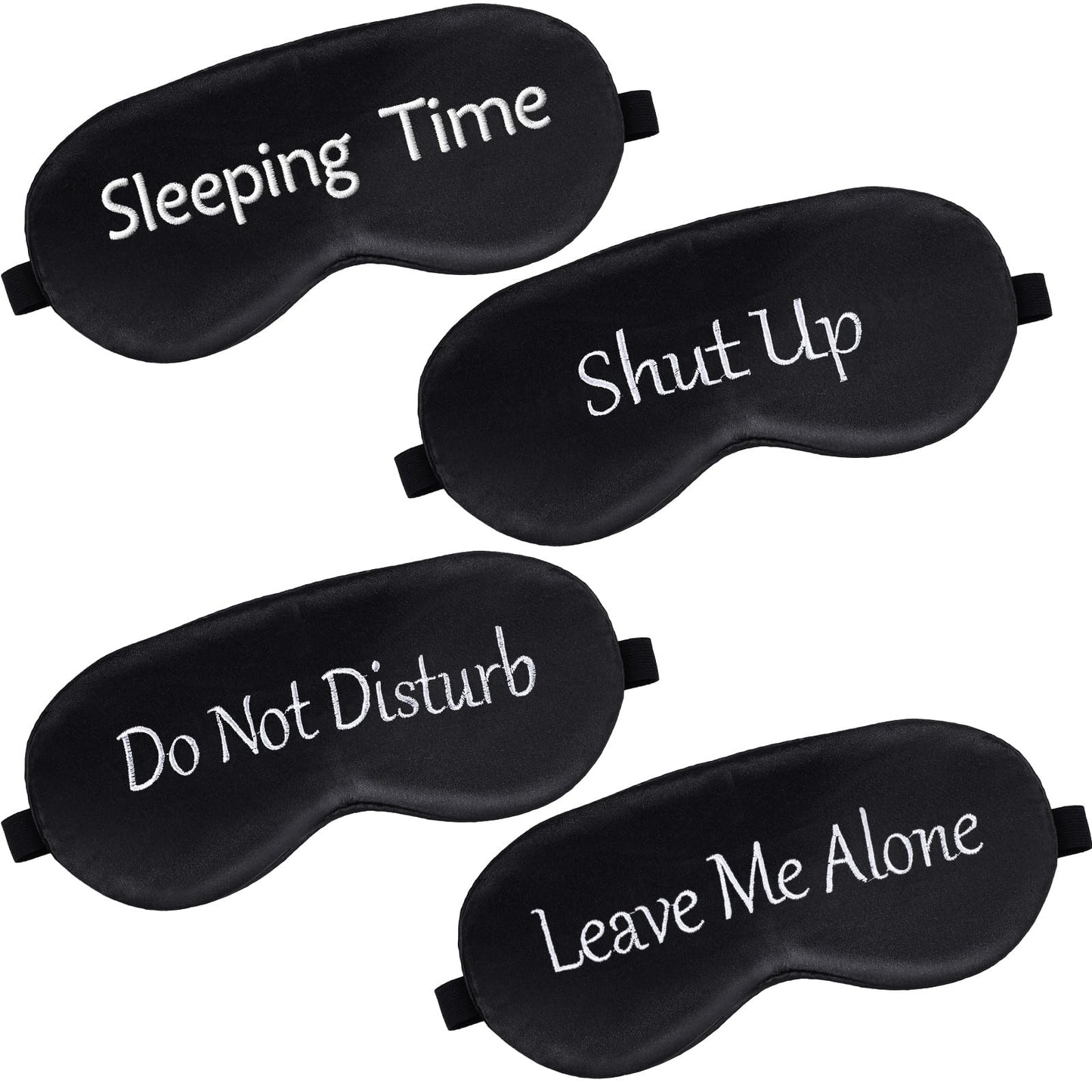 Geyoga 4 Pieces Funny Eye Mask for Sleep Soft Satin Eye Mask Blackout Blindfold with Adjustable Strap Silk Cover Out Lights for Women Men Travel, Nap, Meditation (Black with Black Words)