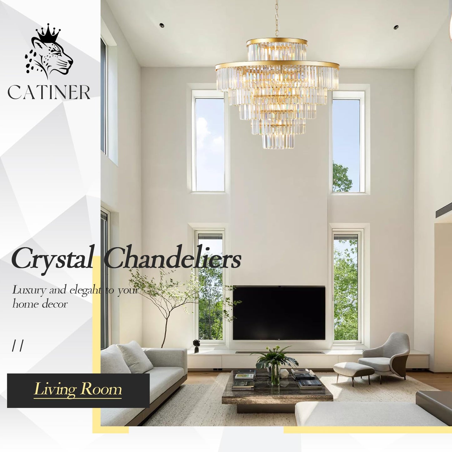 Large 36 Gold Crystal Chandeliers 23 Lights Modern stylish Chandelier For Foyer Staircase Chandeliers 6 Tiers Round K9 Ceiling Pendant Lighting Fixture For Living Dining Room