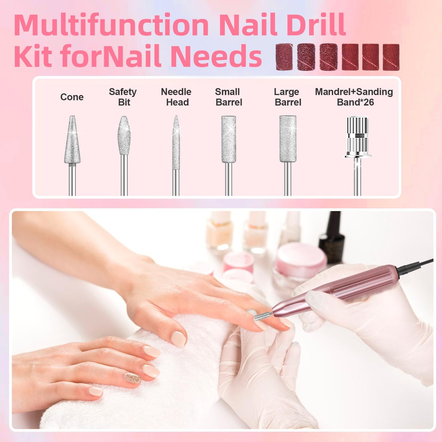 Major Dijit Acrylic Nail Kit with Drill - Starter Set with White Pink Clear Acrylic Powder, 6 Gel Polishes, UV LED Lamp, Nail De