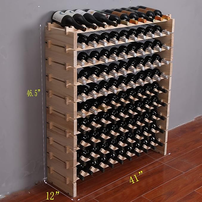 Wine Rack Cabinet Freestanding for Floor Wooden Stackable Storage Modular countertop Wood Wine Holder (100bottle)