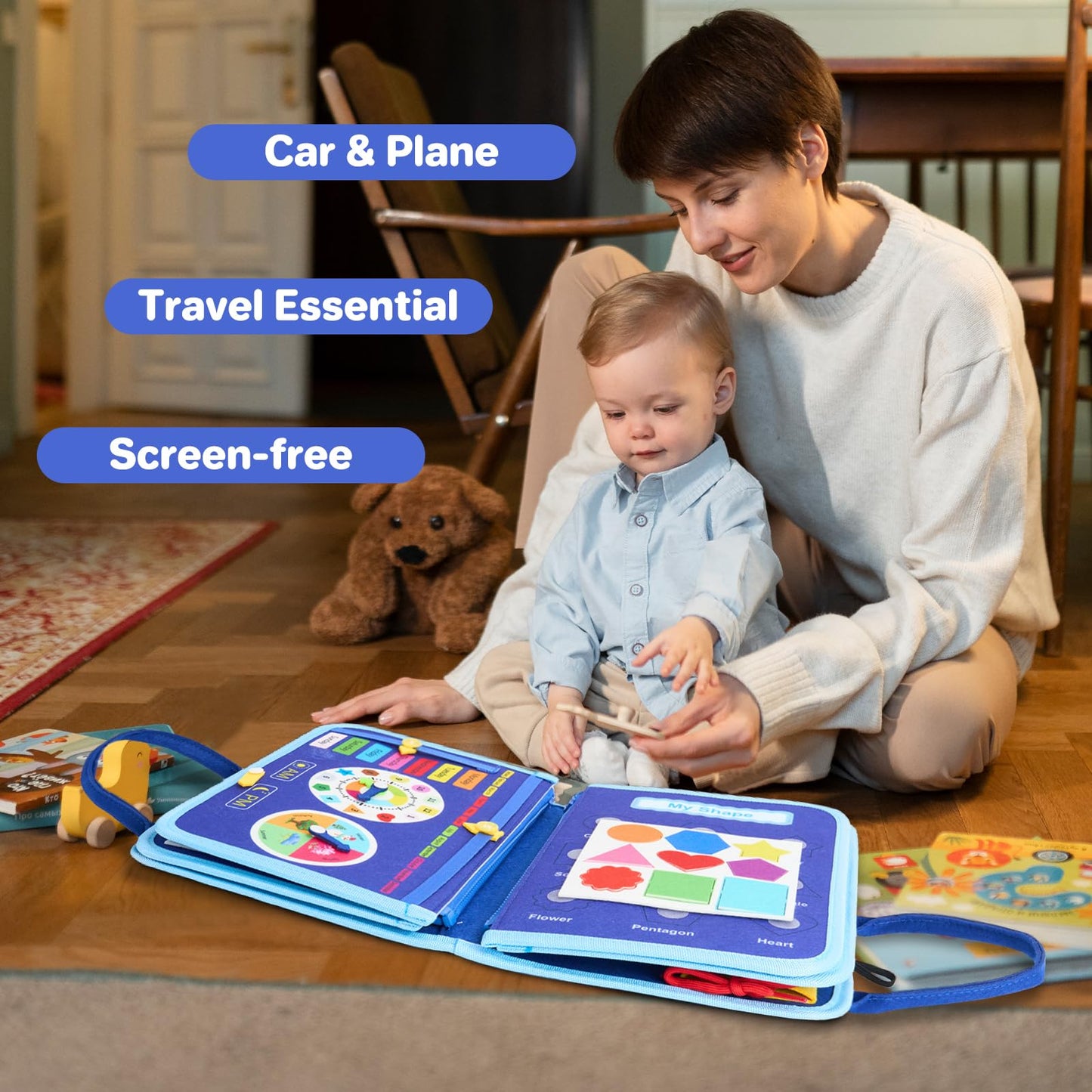 TOYSYM Toddler Busy Board Montessori Toys, Sensory Toys for 1 2 3 4 Year Old Boy, Busy Book Travel Educational Activities for Learning Fine Motor Skills Birthday Gifts (Blue Dinosaur/P10)