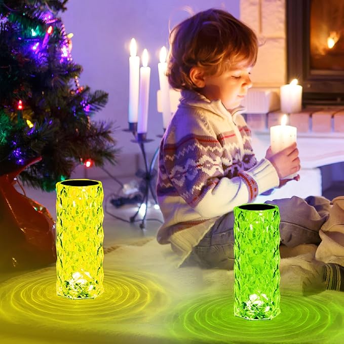 Crystal Lamp Touch, RGB 16 Colors Changing Night Light with Remote, Rechargeable Crystal Table Lamp Bedside Lamp, Rose Wave Diamond Night Light, Ambient Lighting for Bedroom/Game Room/Dinning Room