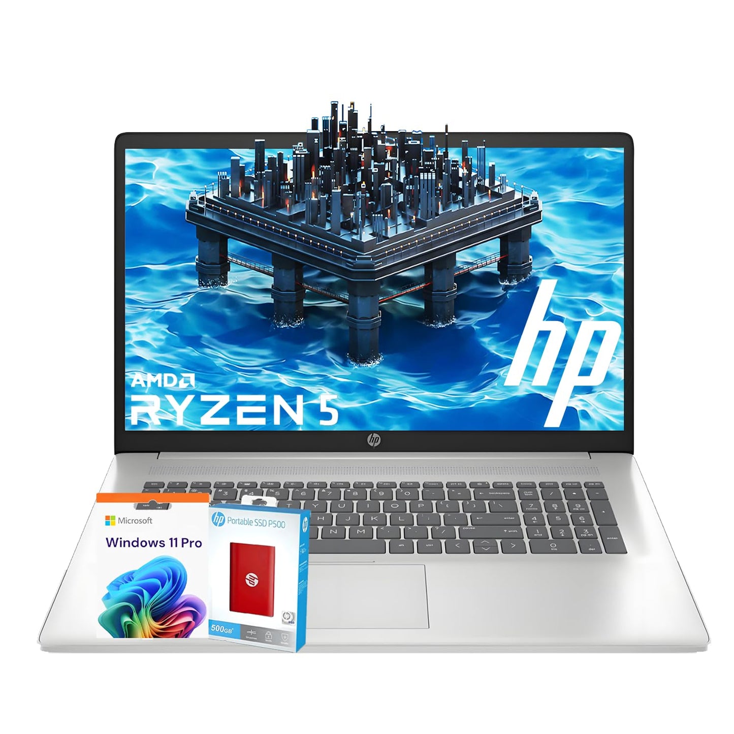 Hp 17 Business Laptop Computer, 64Gb Ram, 1Tb Storage (512Gb Pcie + 500Gb P500 Portable), 17.3 Fhd 1080P Ips Led Display, Amd Ry
