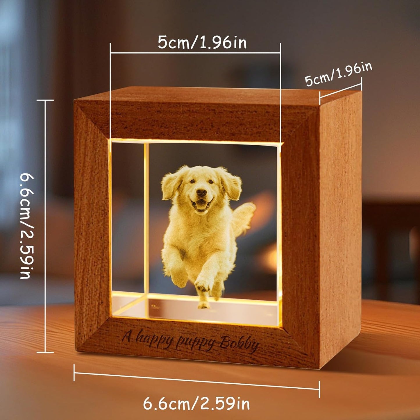 Custom 3D Crystal Photo Night Light – Personalized Glass Photo Ball with Customized 3D Picture Engraving, LED Light Wood Base, Unique Custom Gifts for Family, Pets, Birthday，Valentine's Day (Style 3)