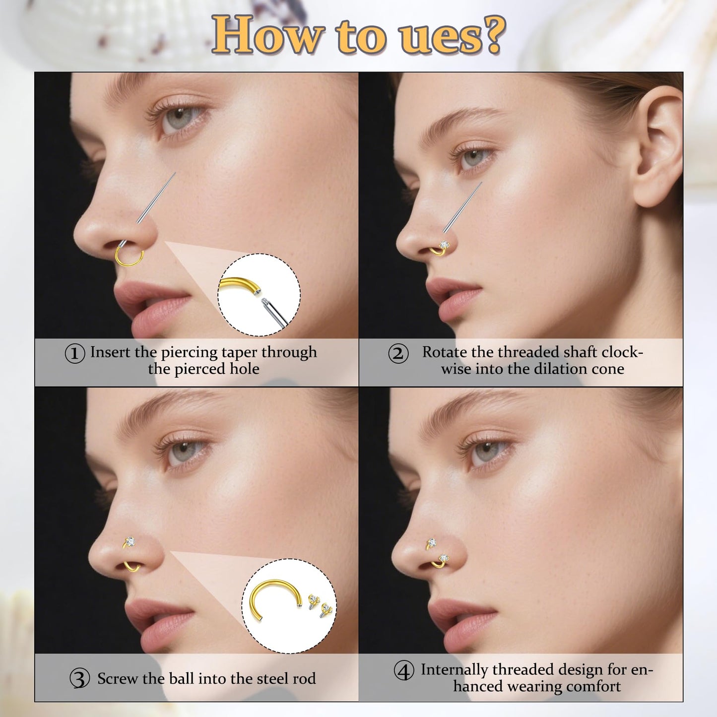 MODRSA Gold Horseshoe Nose Ring 18g Horse Shoe Nose Ring Hoop for Women Surgical Steel Half Hoop Earring Hoops Daith Tragus Earr
