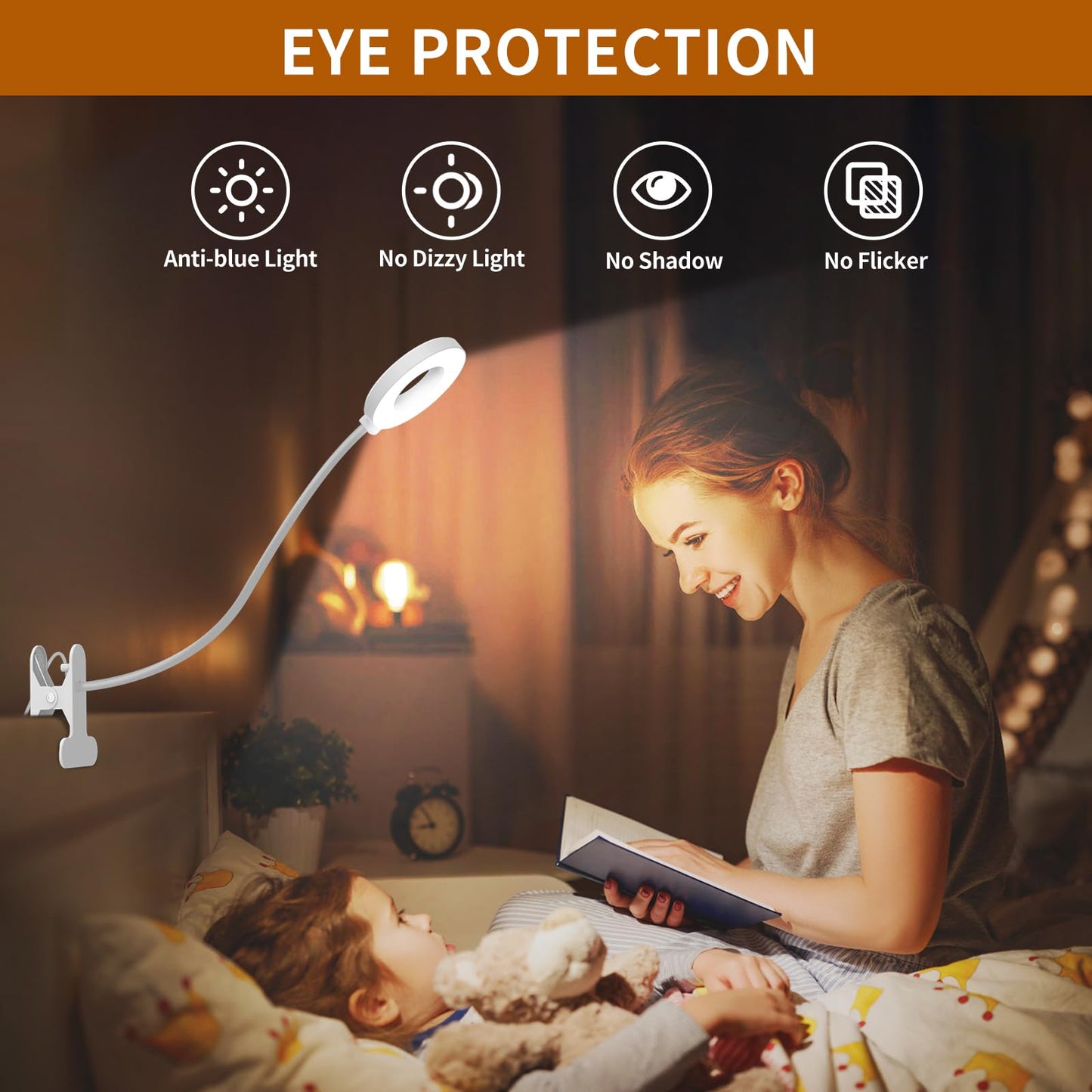 Izell Clip-On Book Light - Dimmable Led, Flexible Gooseneck, 27.6 White, Silicone Rubber For Reading, Studying, And Crafting