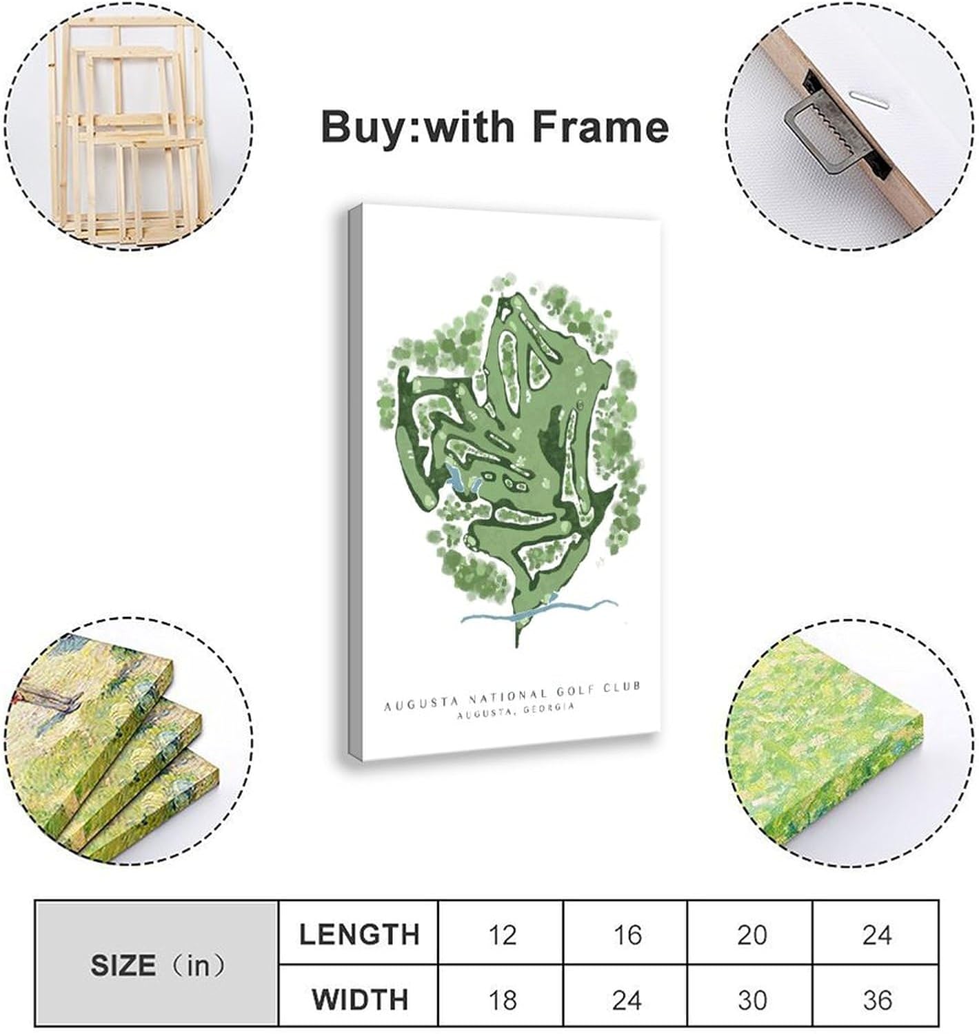 9W Golf Course Poster Green Scenery Decoration Wall Art for Office Living Room Frame-style 20x30inch(50x75cm)