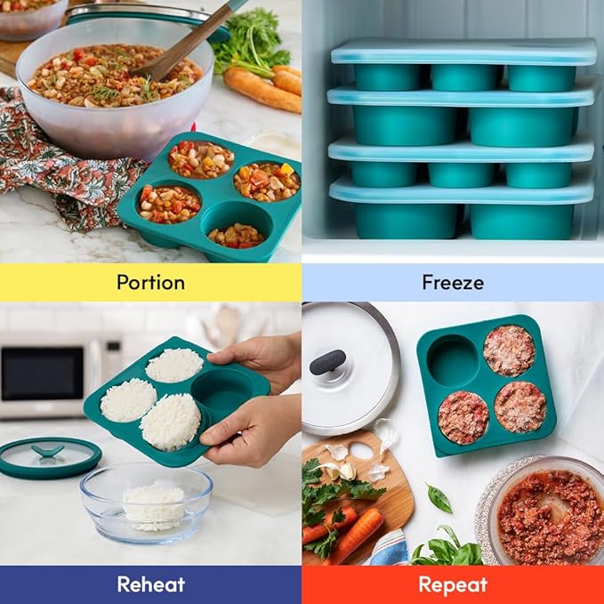Anyday 2-Tbsp Silicone Freezer Tray with Silicone Lid for Sauces, Purees, Garlic, Herbs, Tomato Paste | Plastic-Free Freezer Molds | 1 Oz Meal Prep Ice Cube Tray Reusable