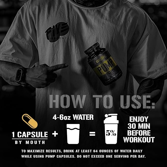 5% Nutrition Core Pump Caps | NO2 Nitric Oxide Booster Supplement Pills | All Natural Ultra Low Stim Preworkout Supplement (5mg Caffeine) (30 Capsules)